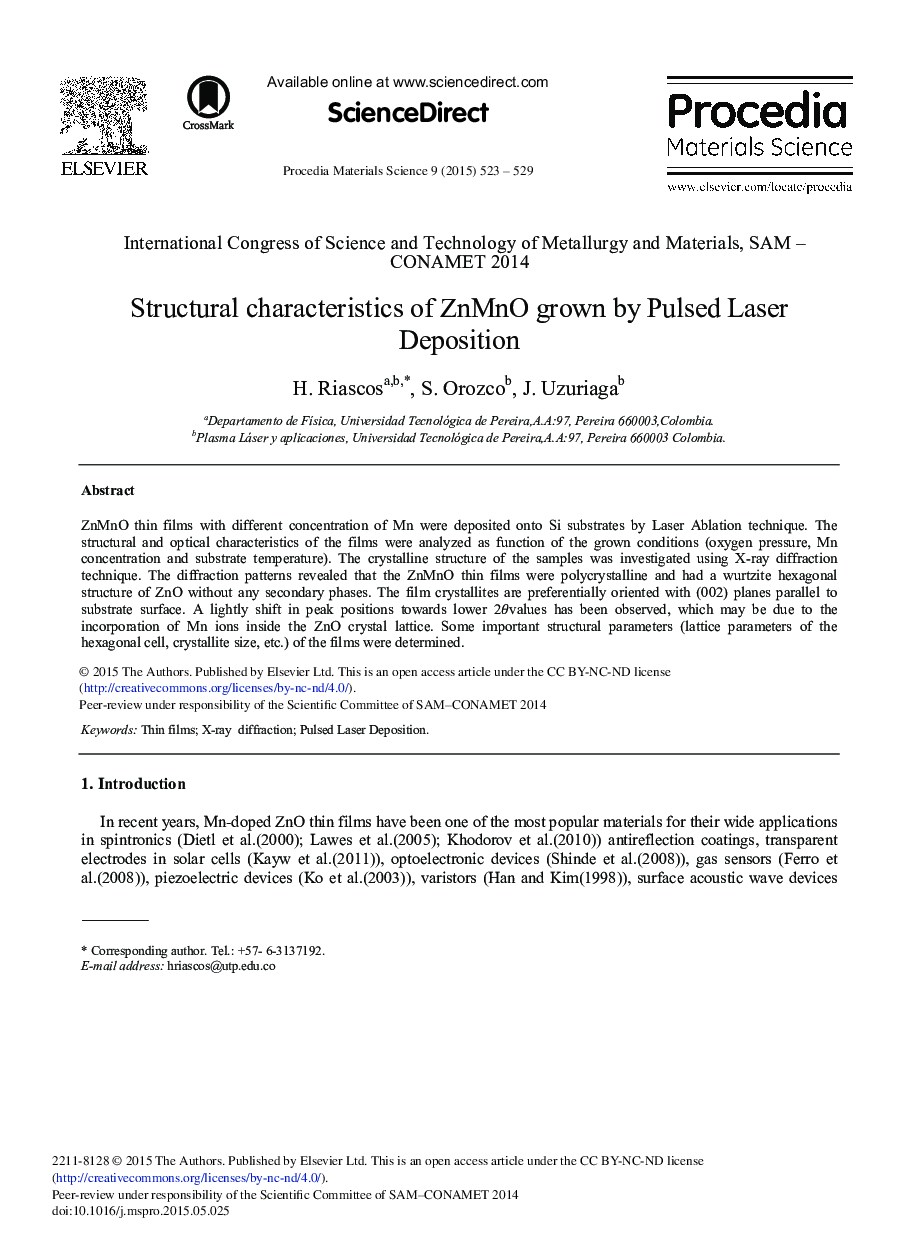 Structural characteristics of ZnMnO grown by Pulsed Laser Deposition 