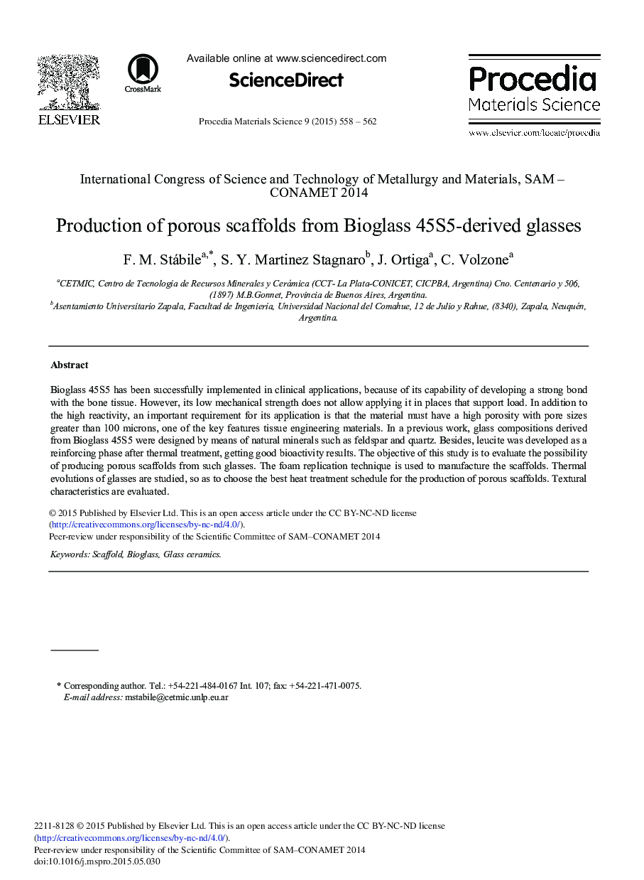 Production of Porous Scaffolds from Bioglass 45S5-derived Glasses 