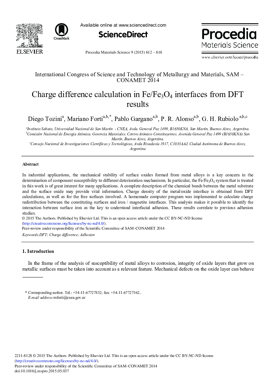 Charge Difference Calculation in Fe/Fe3O4 Interfaces from DFT Results 