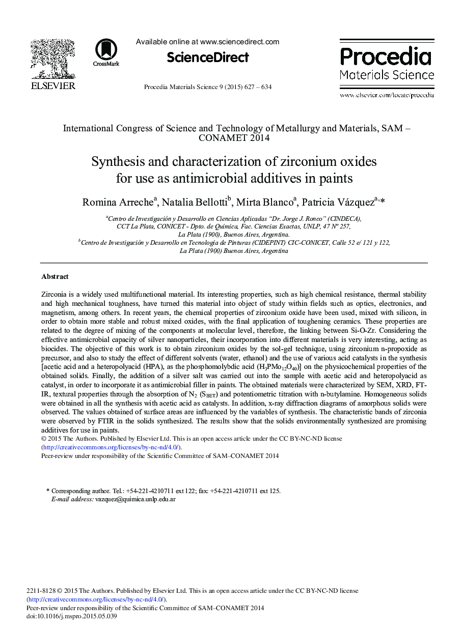 Synthesis and Characterization of Zirconium Oxides for Use as Antimicrobial Additives in Paints 