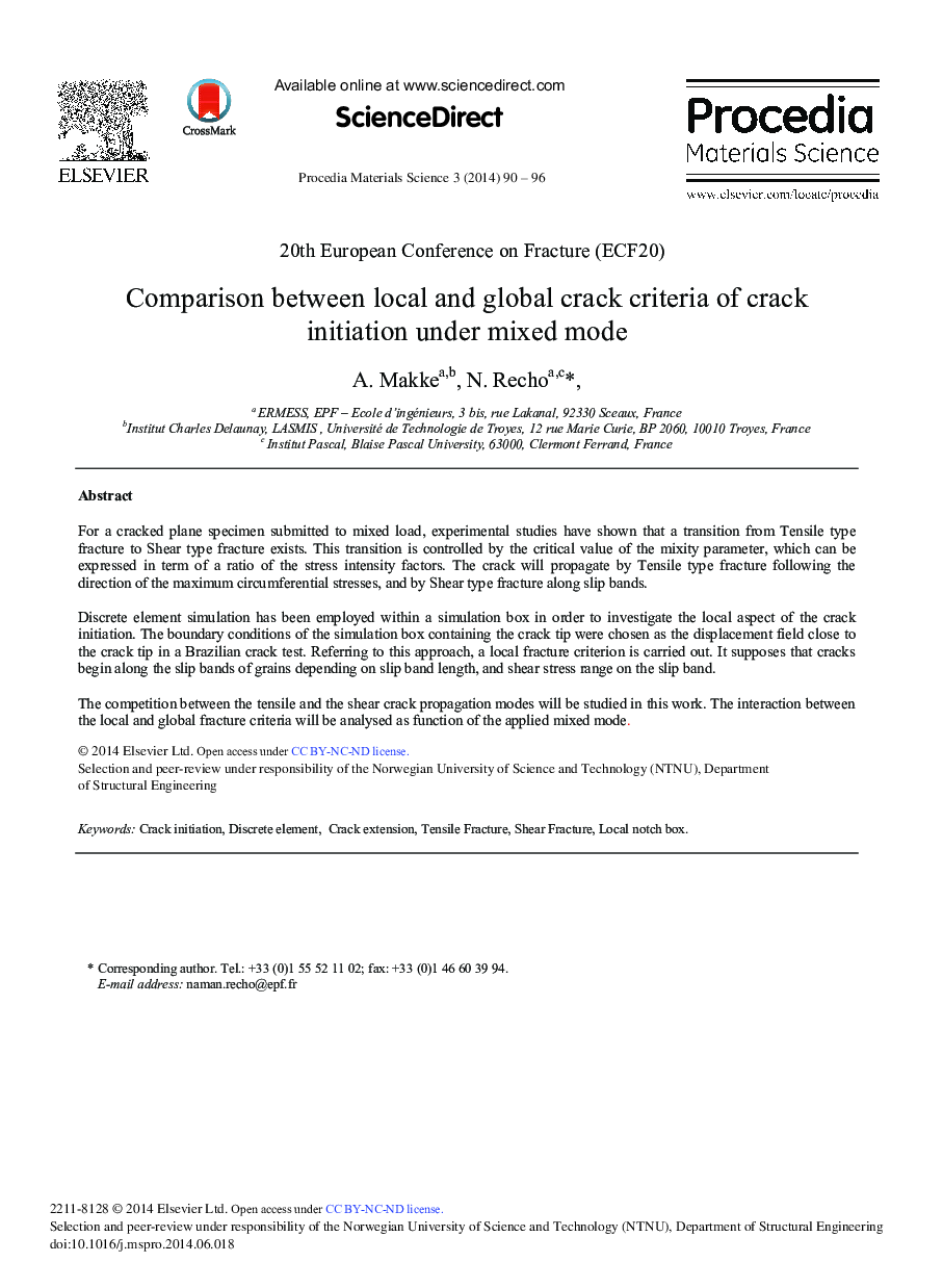 Comparison between Local and Global Crack Criteria of Crack Initiation Under Mixed Mode 