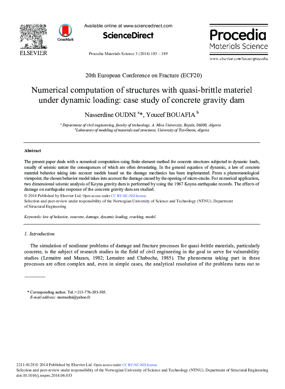 Numerical Computation of Structures with Quasi-brittle Materiel under Dynamic Loading: Case Study of Concrete Gravity Dam 