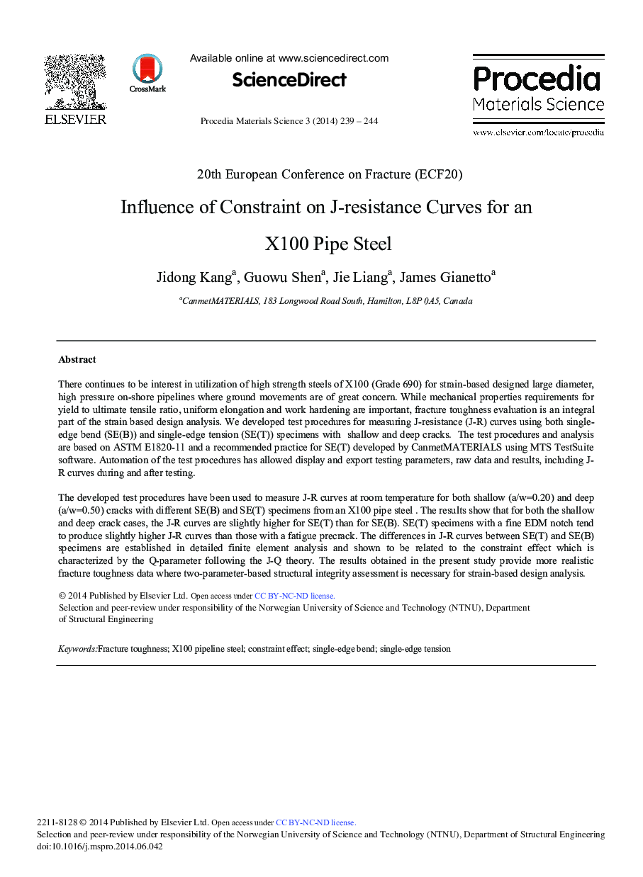 Influence of Constraint on J-resistance Curves for an X100 Pipe Steel 