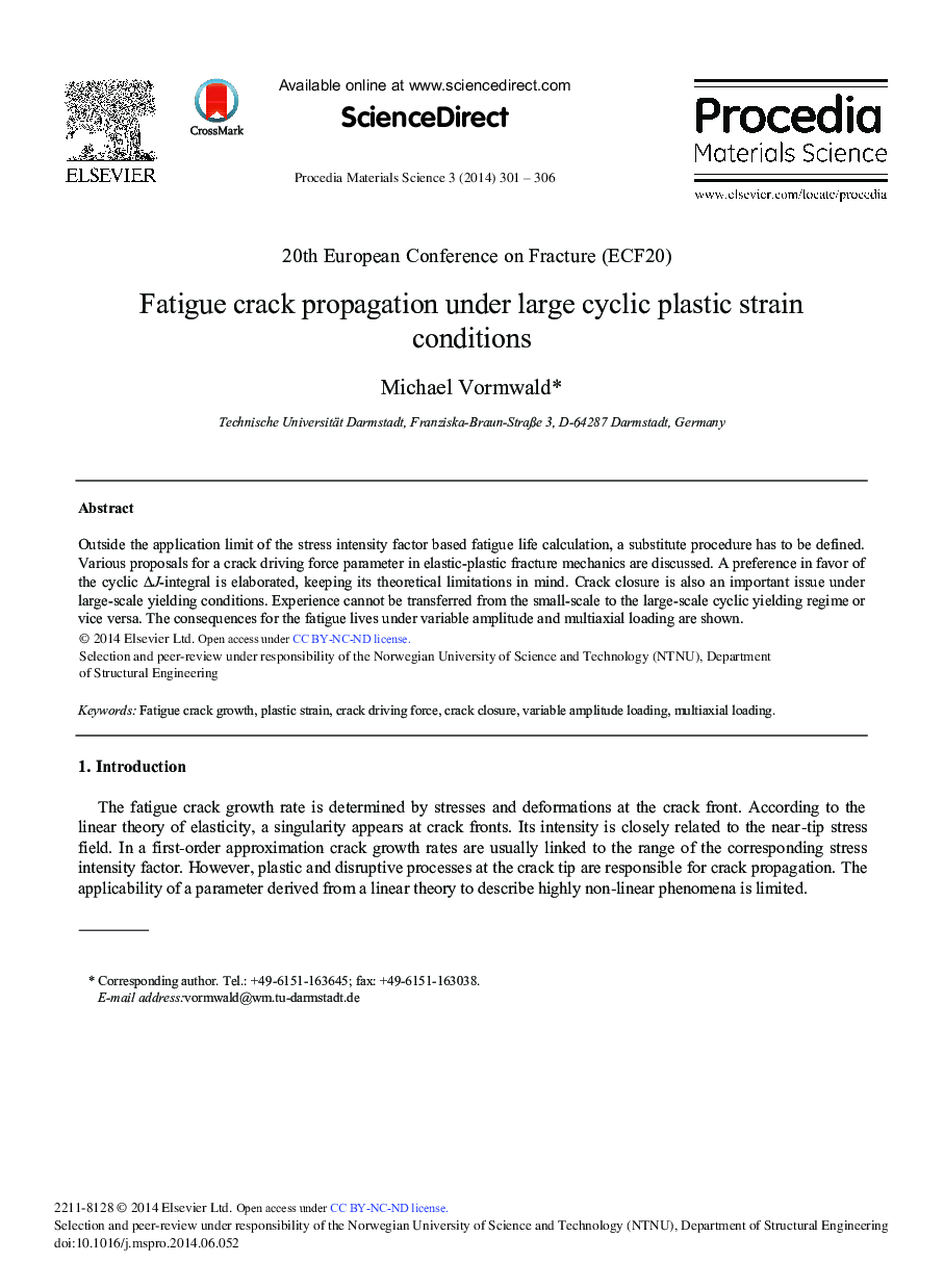 Fatigue Crack Propagation under Large Cyclic Plastic Strain Conditions 