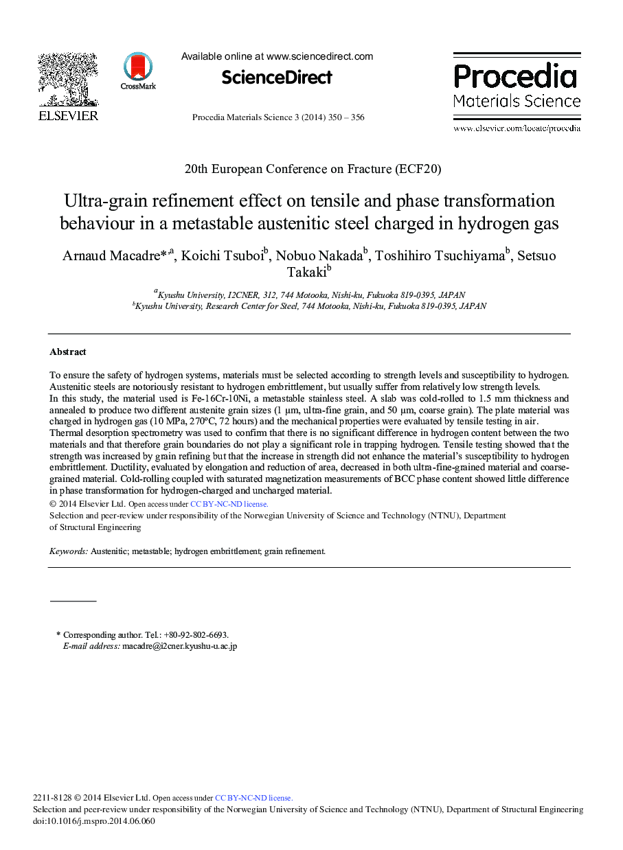 Ultra-grain Refinement Effect on Tensile and Phase Transformation Behaviour in a Metastable Austenitic Steel Charged in Hydrogen Gas 