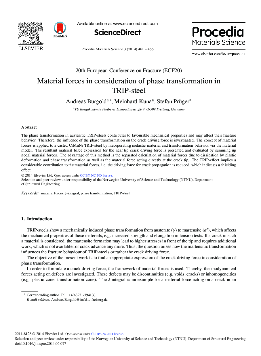 Material Forces in Consideration of Phase Transformation in TRIP-steel 