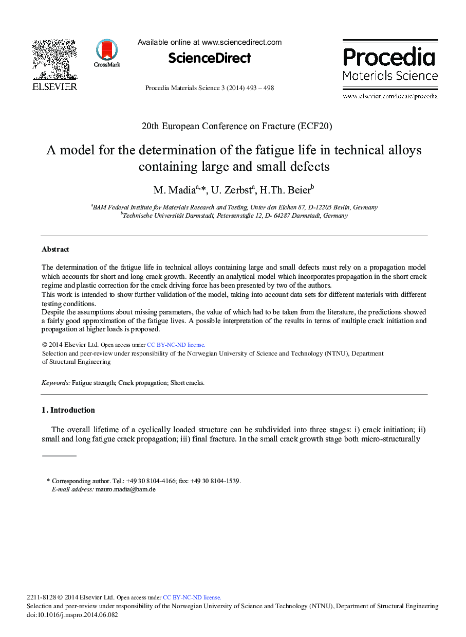 A Model for the Determination of the Fatigue Life in Technical Alloys Containing Large and Small Defects 