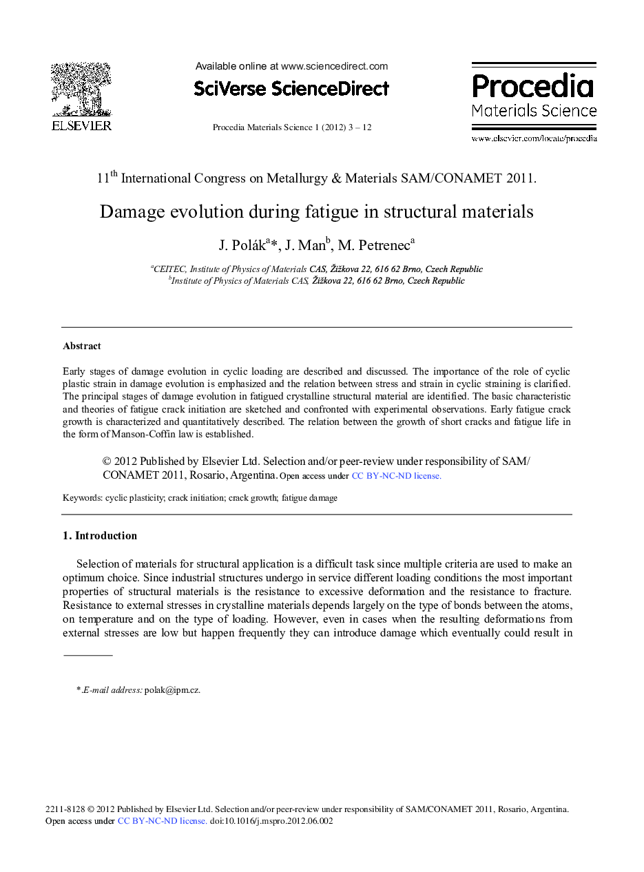Damage Evolution During Fatigue in Structural Materials
