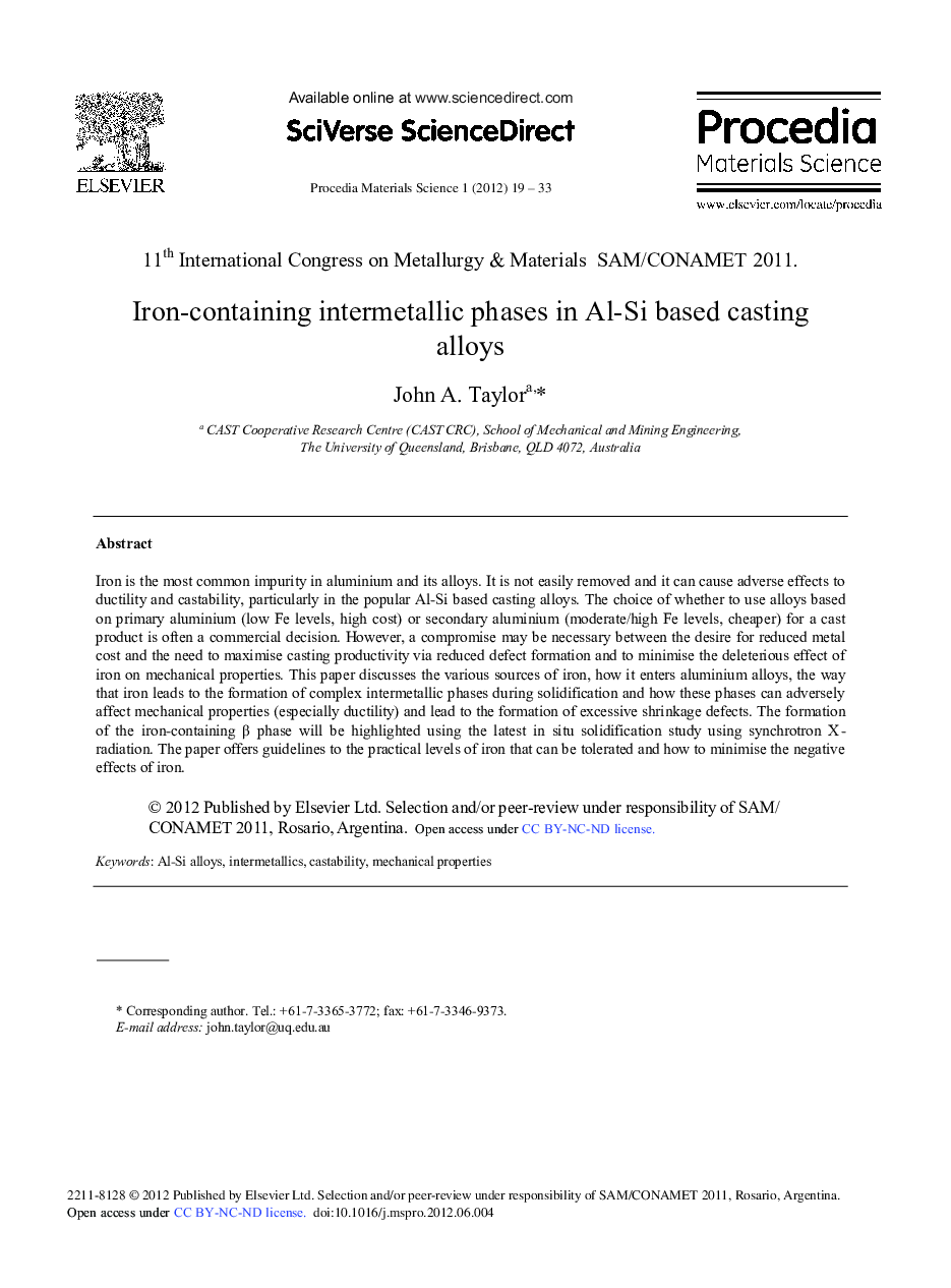 Iron-Containing Intermetallic Phases in Al-Si Based Casting Alloys