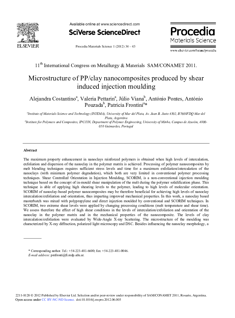 Microstructure of PP/clay Nanocomposites Produced by Shear Induced Injection Moulding