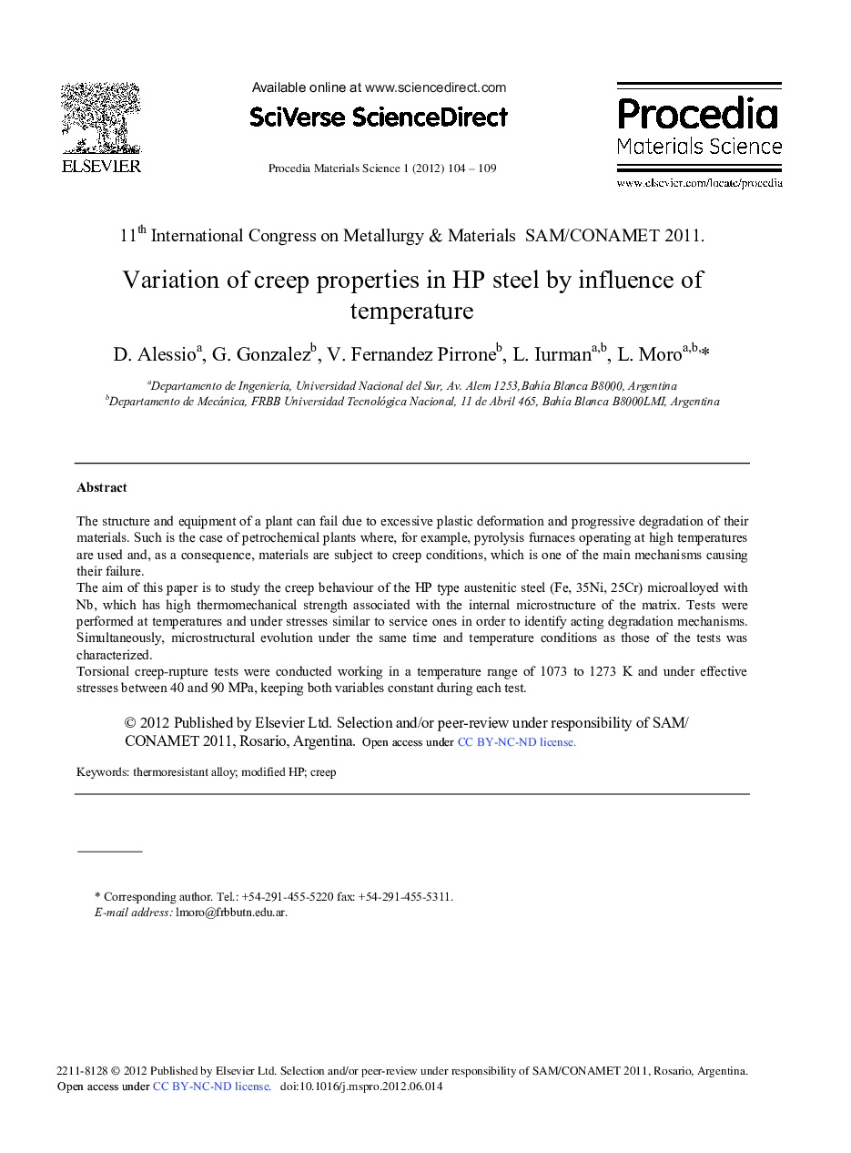 Variation of Creep Properties in HP Steel by Influence of Temperature