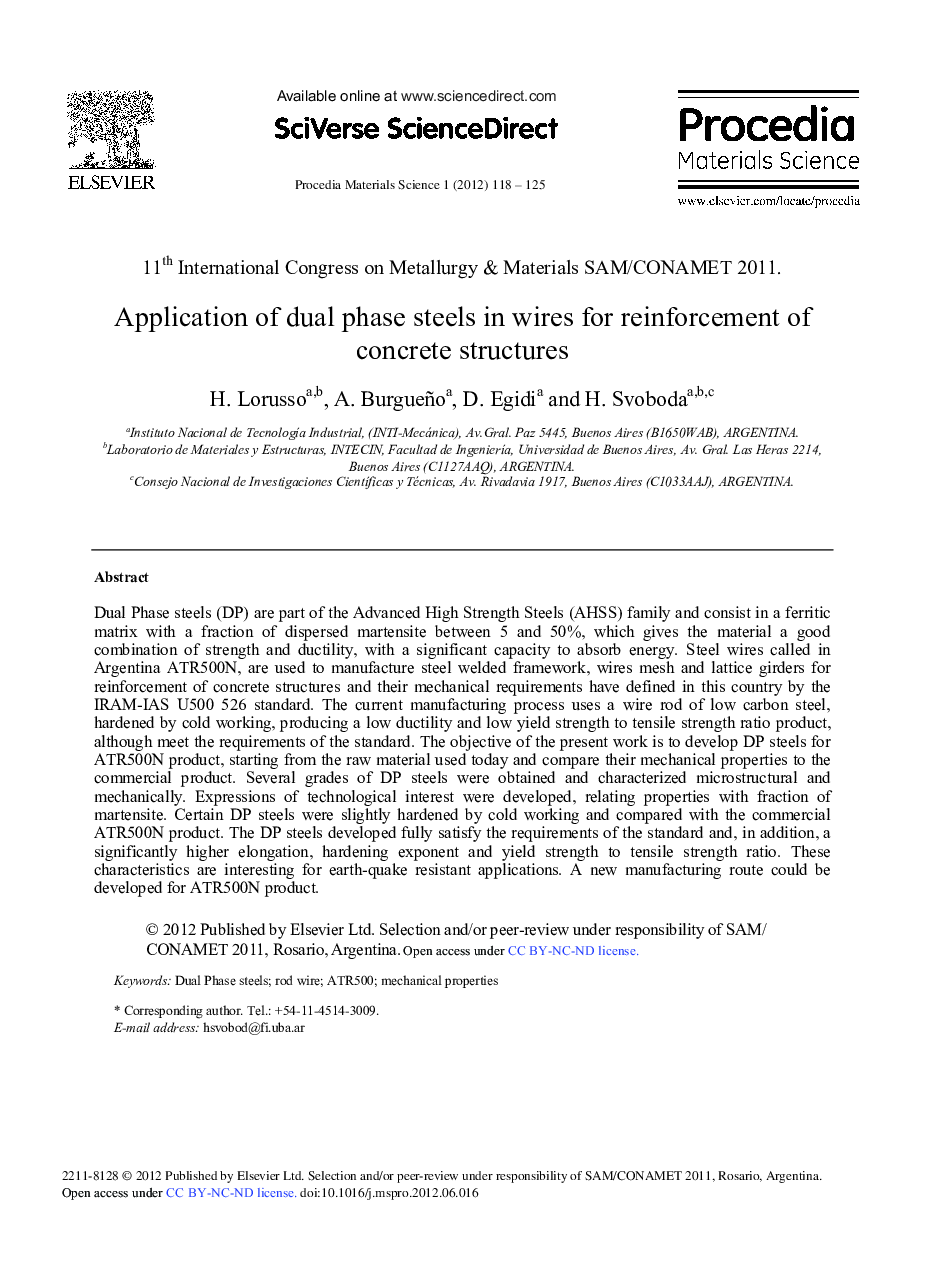 Application of Dual Phase Steels in Wires for Reinforcement of Concrete Structures