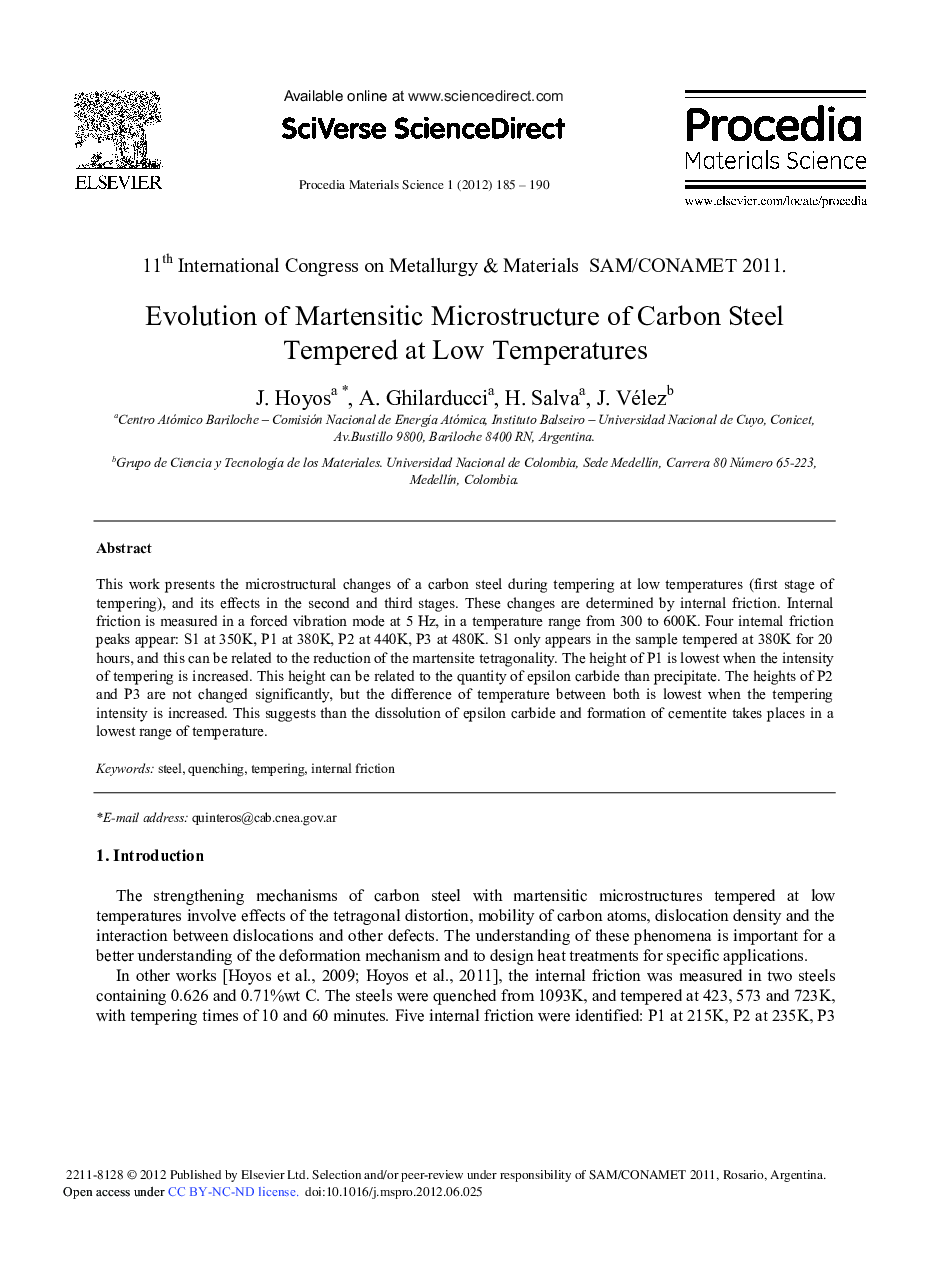 Evolution of Martensitic Microstructure of Carbon Steel Tempered at Low Temperatures