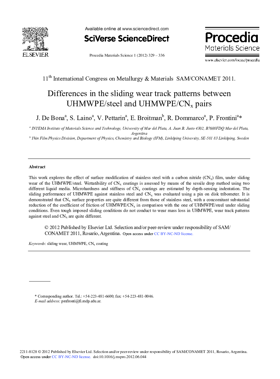 Differences in the Sliding Wear Track Patterns Between UHMWPE/Steel and UHMWPE/CNx Pairs
