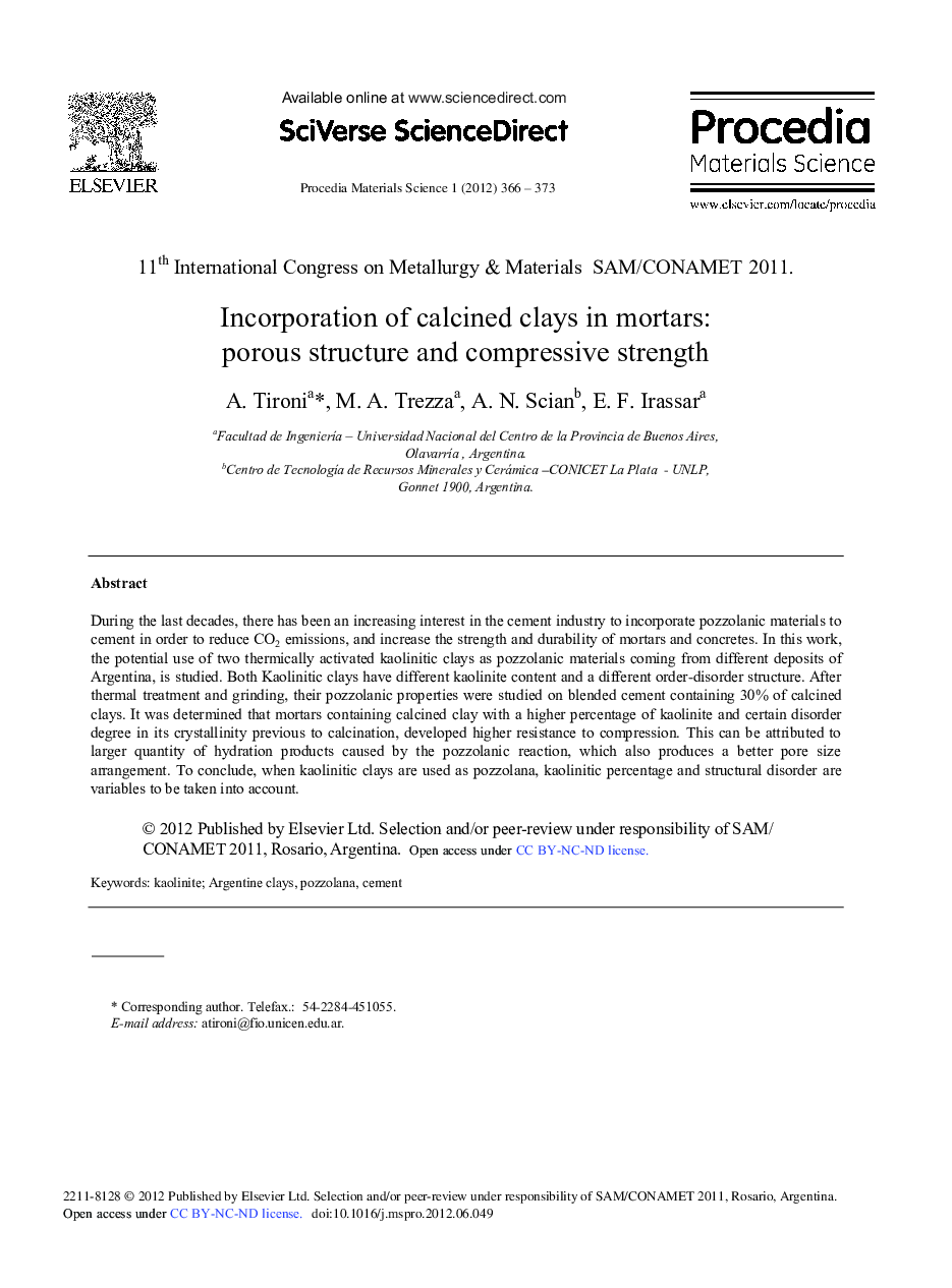 Incorporation of Calcined Clays in Mortars: Porous Structure and Compressive Strength