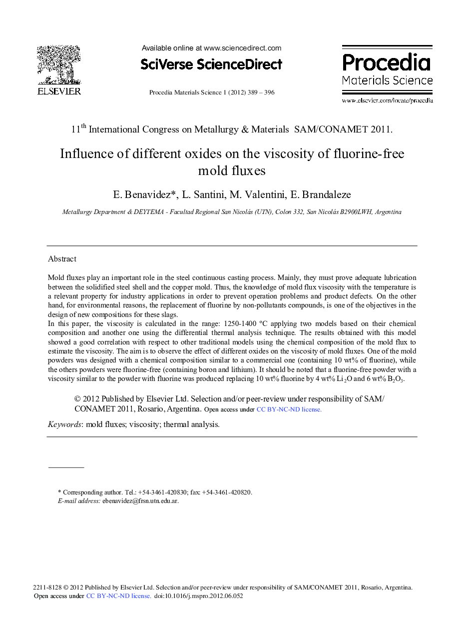 Influence of Different Oxides on the Viscosity of Fluorine-Free Mold Fluxes