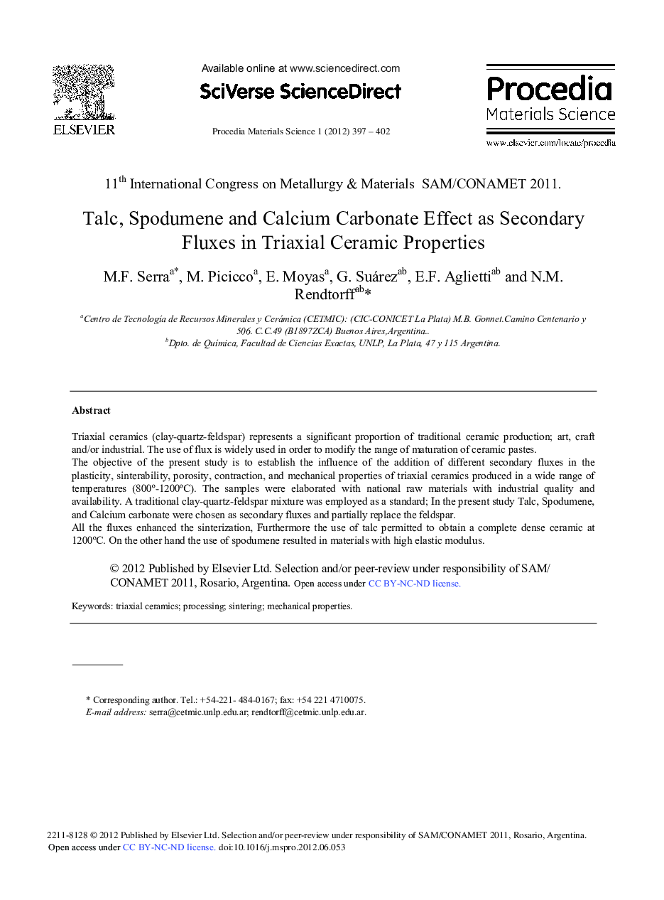 Talc, Spodumene and Calcium Carbonate Effect as Secondary Fluxes in Triaxial Ceramic Properties
