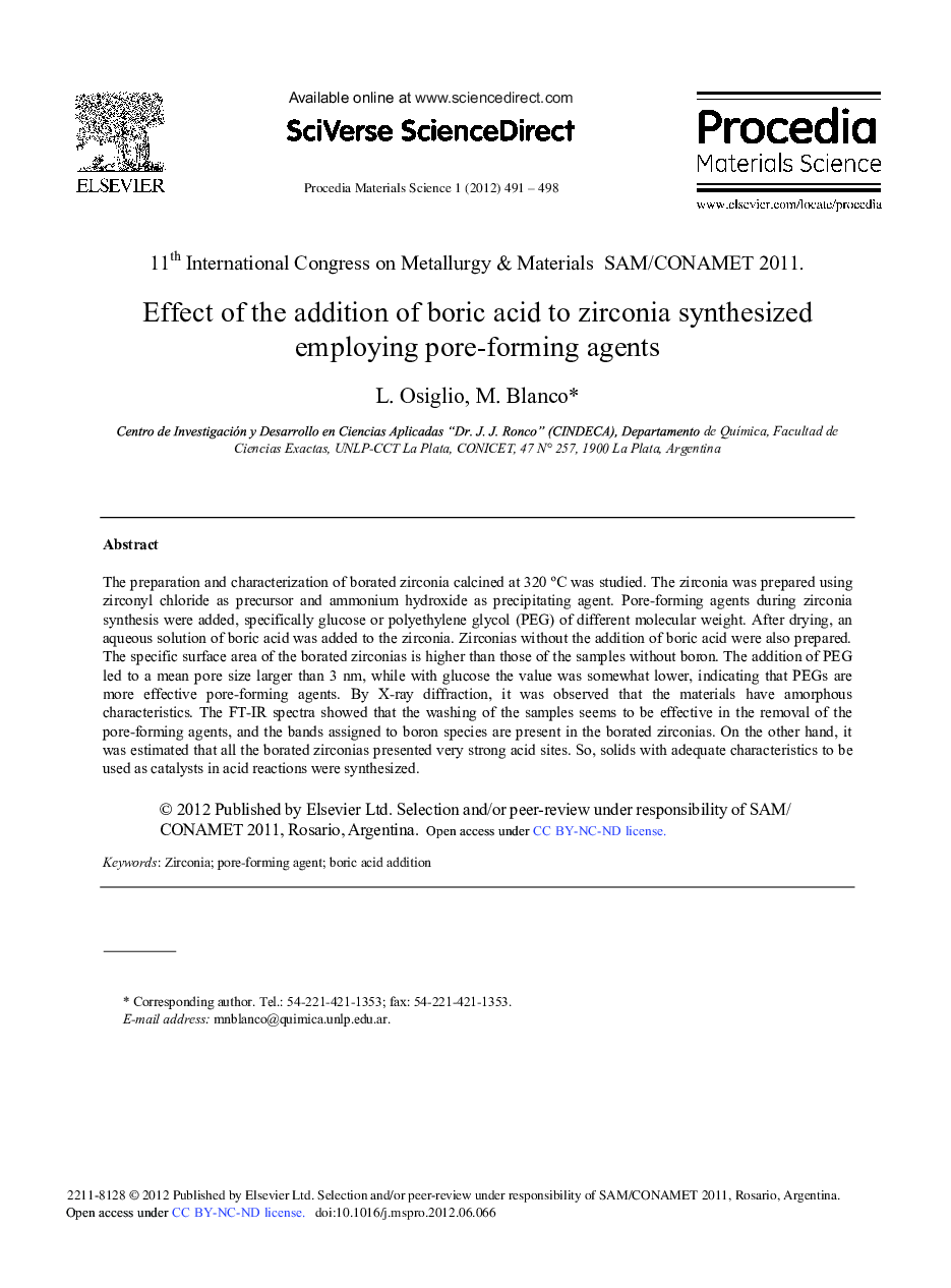 Effect of the Addition of Boric Acid to Zirconia Synthesized Employing Pore-forming Agents