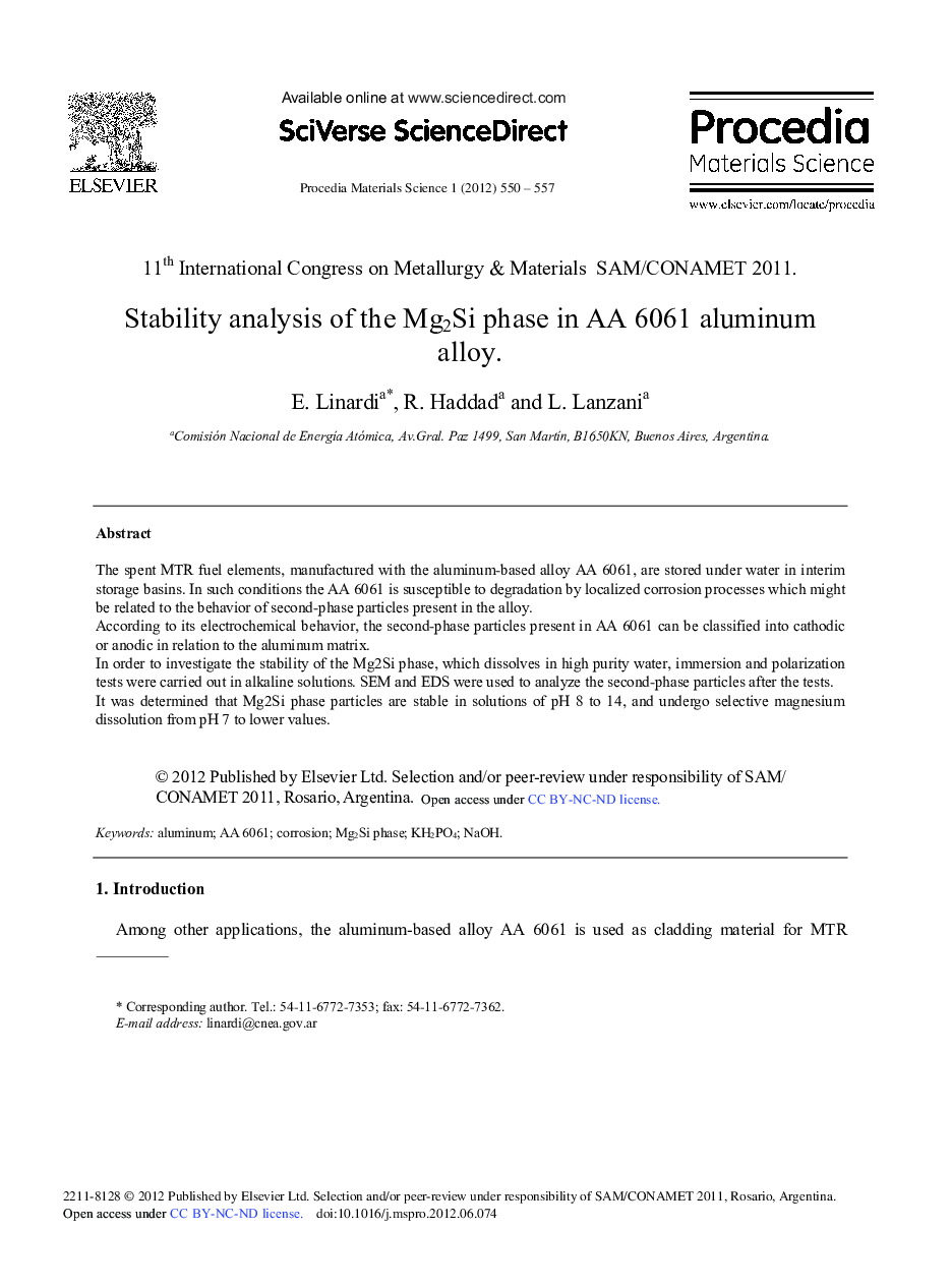 Stability Analysis of the Mg2Si Phase in AA 6061 Aluminum Alloy
