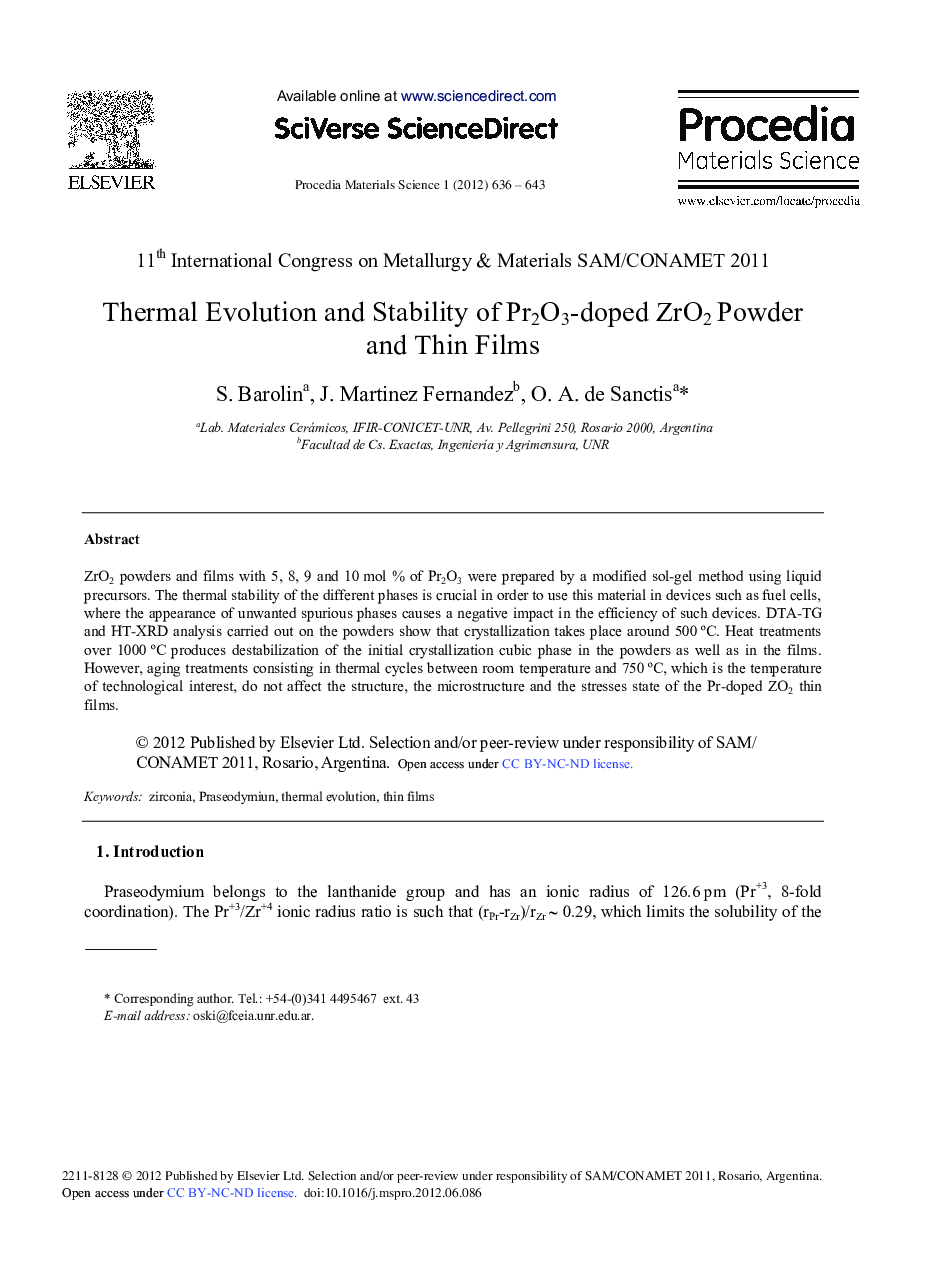 Thermal Evolution and Stability of Pr2O3-doped ZrO2 Powder and Thin Films