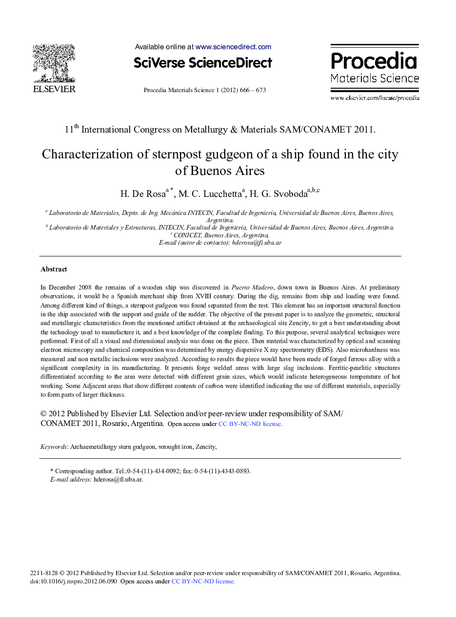 Characterization of Sternpost Gudgeon of a Ship Found in the City of Buenos Aires