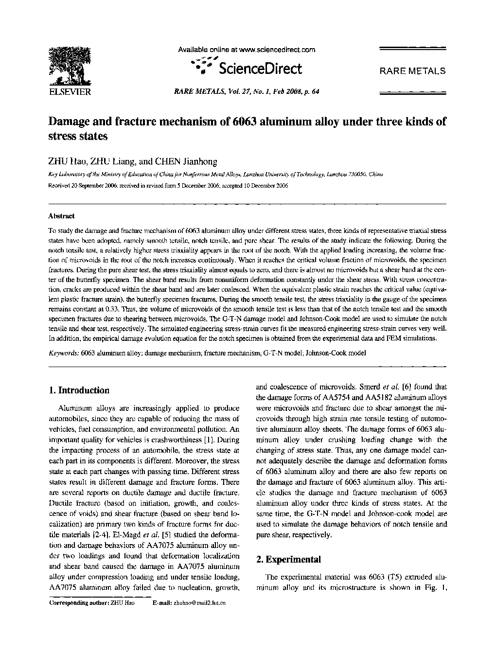 Damage and fracture mechanism of 6063 aluminum alloy under three kinds of stress states