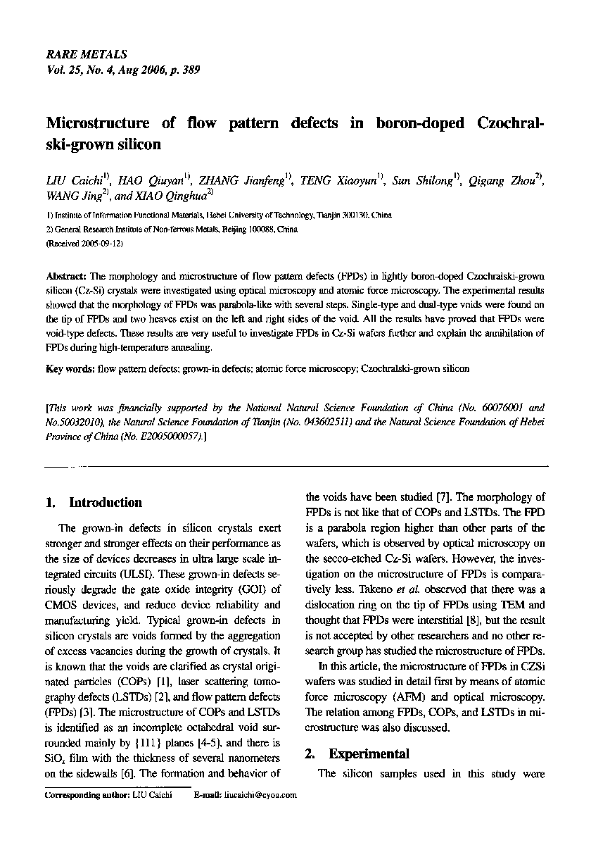 Microstructure of flow pattern defects in boron-doped Czochralski-grown silicon
