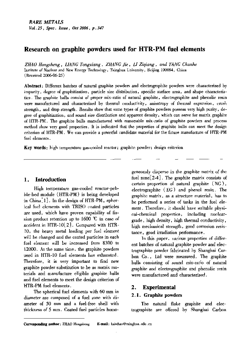 Research on graphite powders used for HTR-PM fuel elements