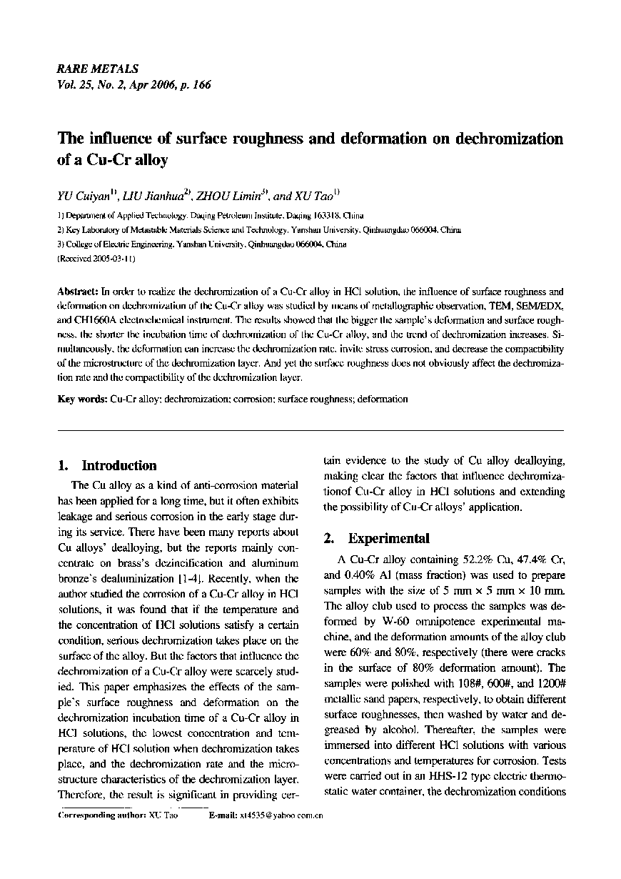 The influence of surface roughness and deformation on dechromization of a Cu-Cr alloy