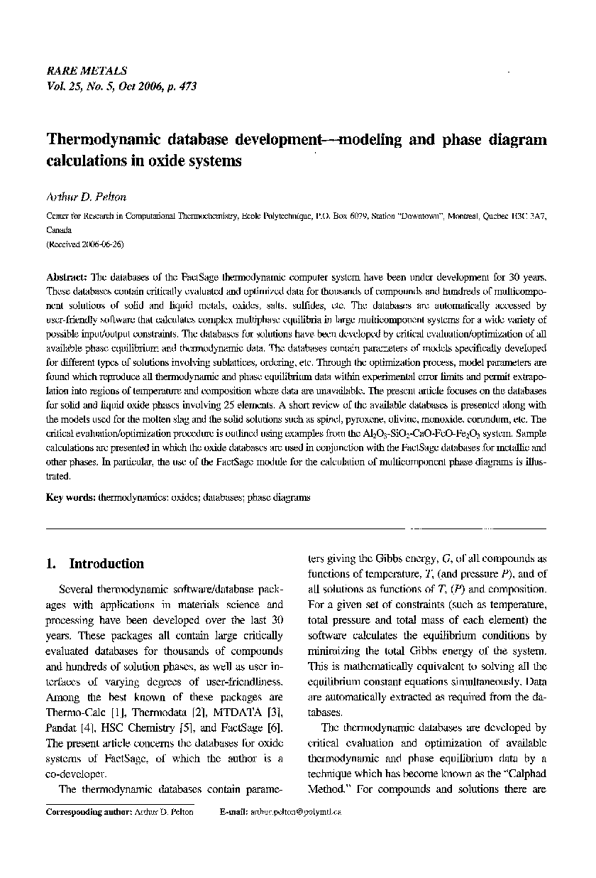 Thermodynamic database development-modeling and phase diagram calculations in oxide systems