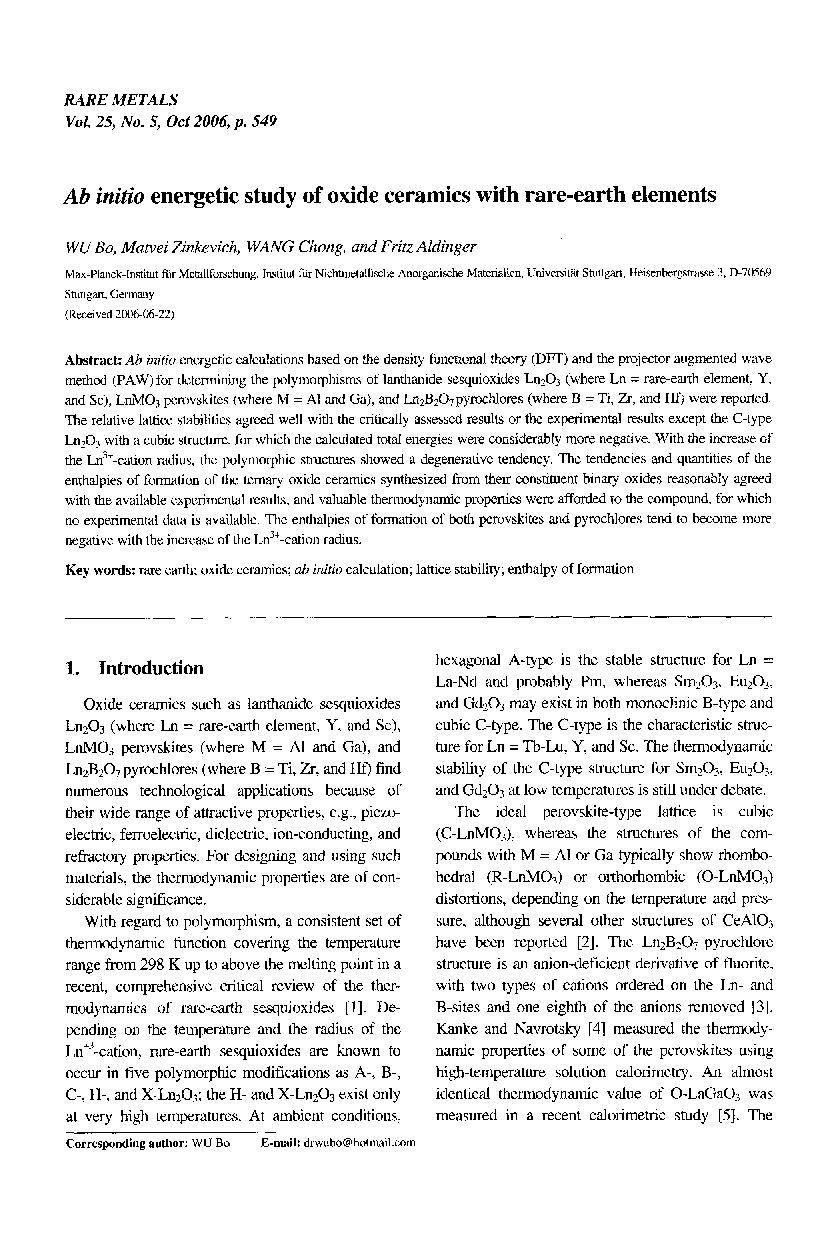 Ab initio energetic study of oxide ceramics with rare-earth elements