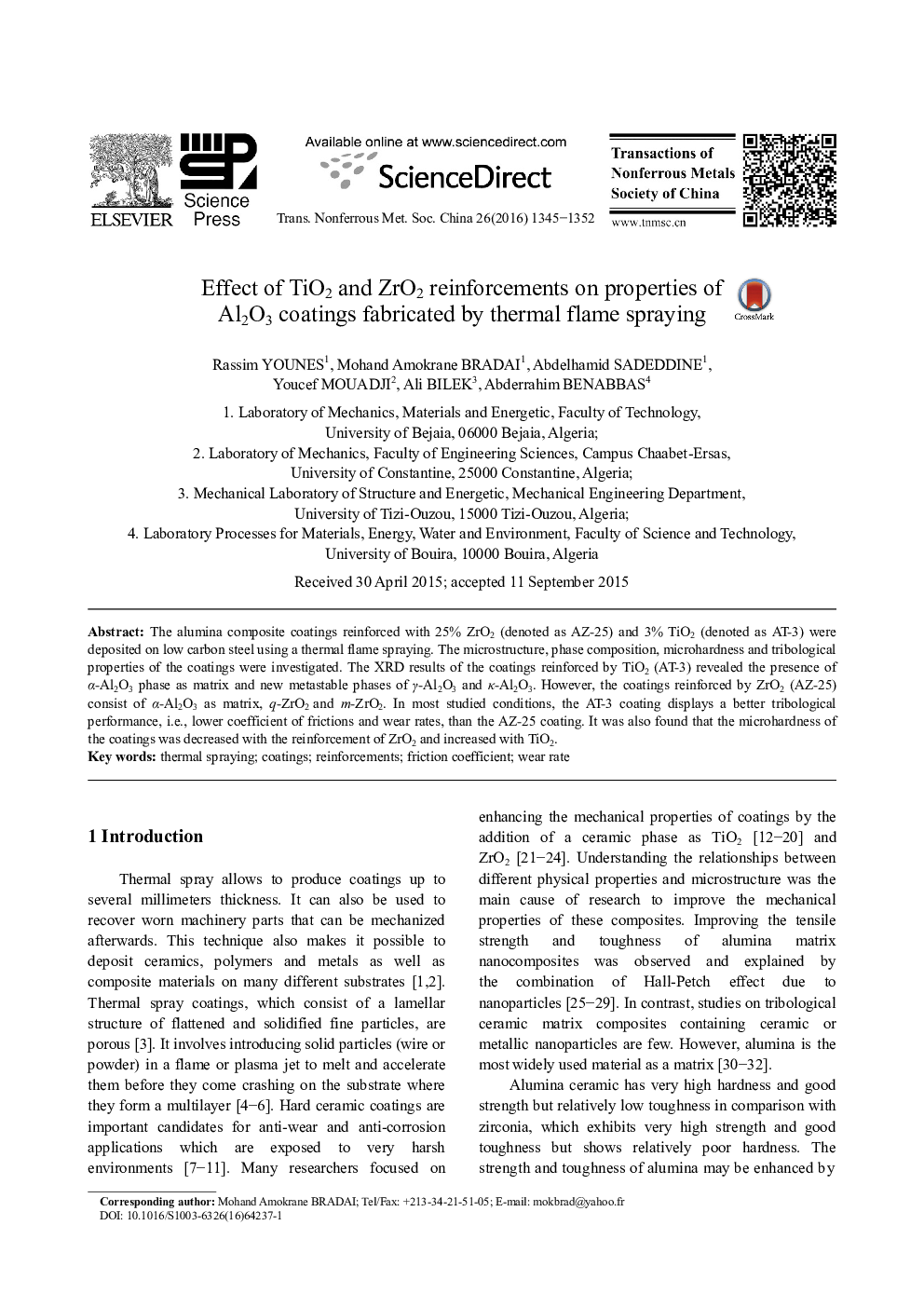 Effect of TiO2 and ZrO2 reinforcements on properties of Al2O3 coatings fabricated by thermal flame spraying