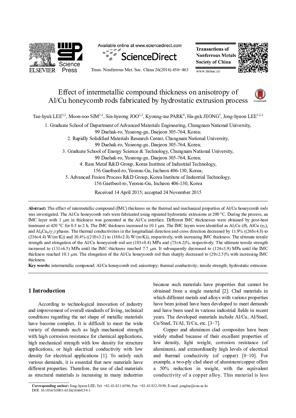 Effect of intermetallic compound thickness on anisotropy of Al/Cu honeycomb rods fabricated by hydrostatic extrusion process