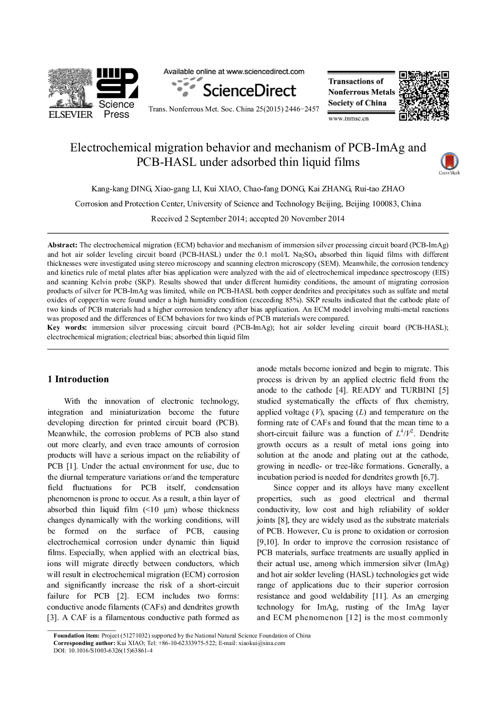 Electrochemical migration behavior and mechanism of PCB-ImAg and PCB-HASL under adsorbed thin liquid films 