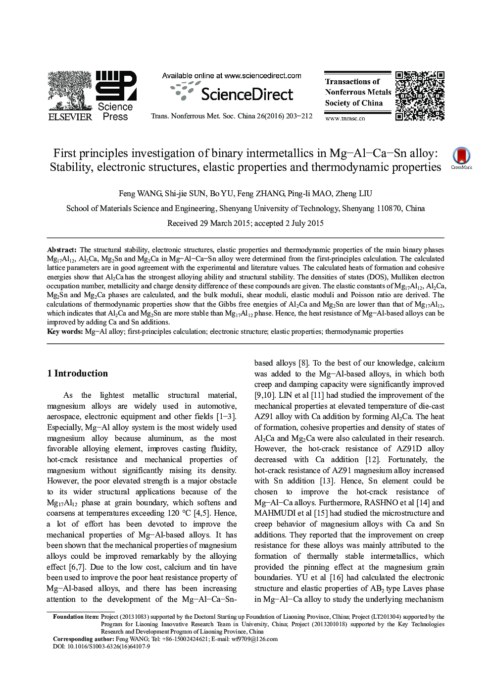 First principles investigation of binary intermetallics in Mg–Al–Ca–Sn alloy: Stability, electronic structures, elastic properties and thermodynamic properties 