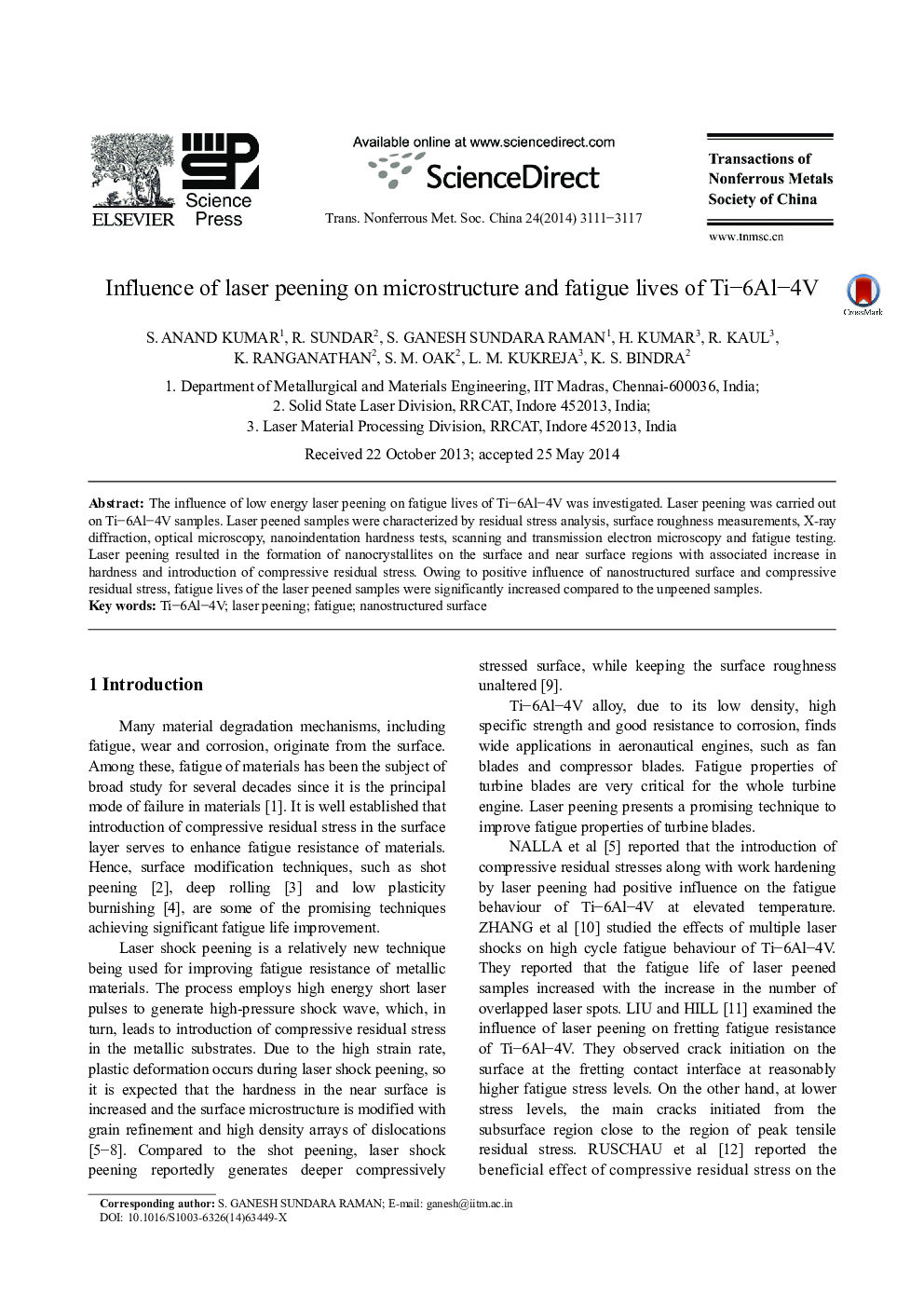 Influence of laser peening on microstructure and fatigue lives of Ti–6Al–4V