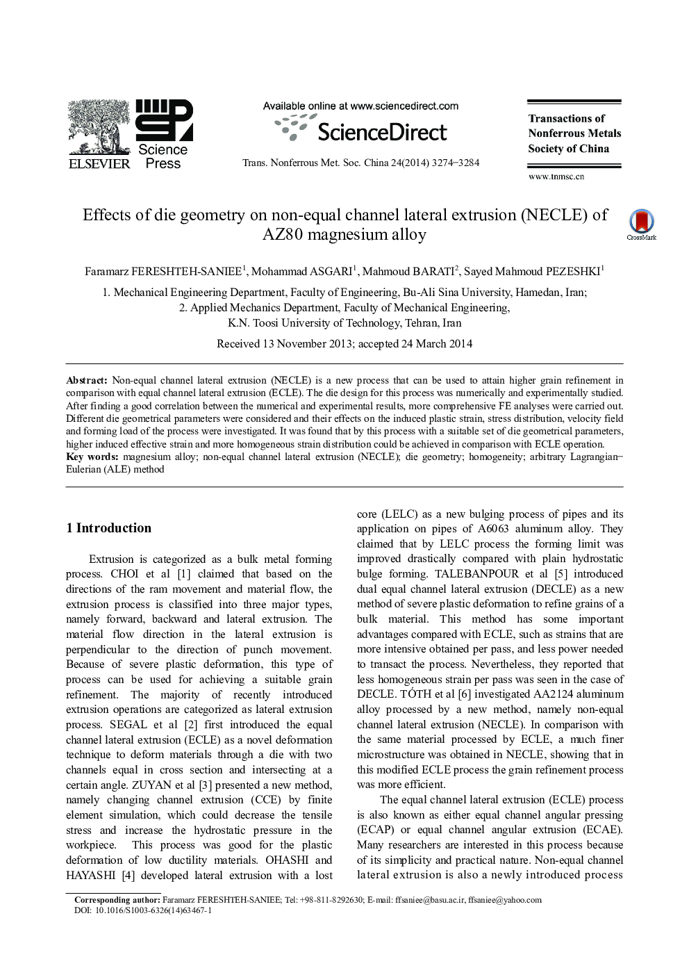 Effects of die geometry on non-equal channel lateral extrusion (NECLE) of AZ80 magnesium alloy