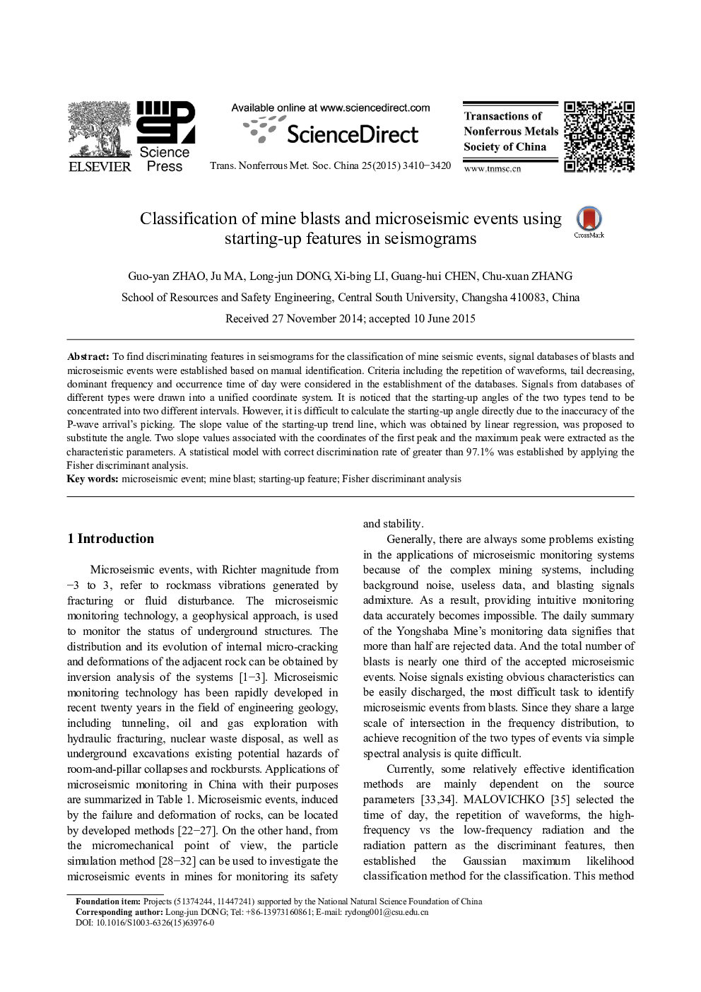 Classification of mine blasts and microseismic events using starting-up features in seismograms