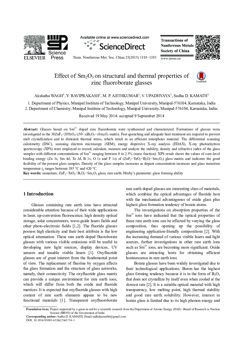 Effect of Sm2O3 on structural and thermal properties of zinc fluoroborate glasses 