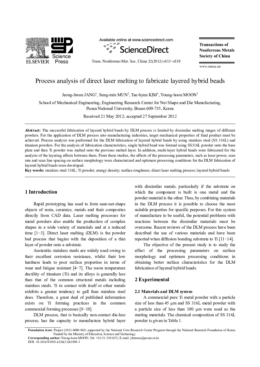عکس صفحه اول مقاله: Process analysis of direct laser melting to fabricate layered hybrid beads Process analysis of direct laser melting to fabricate layered hybrid beads
