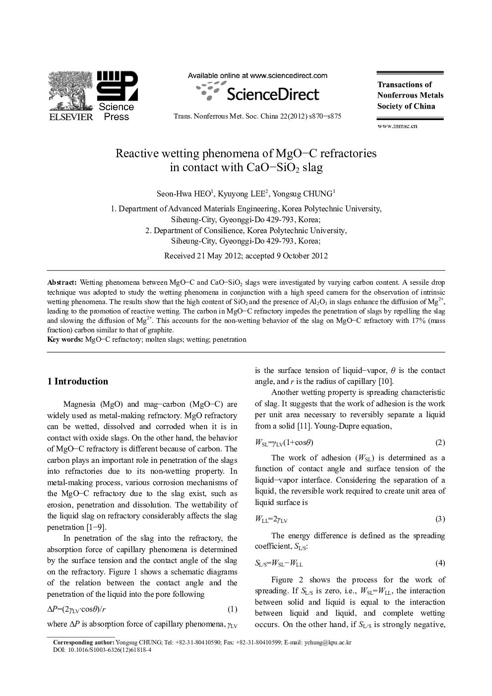 Reactive wetting phenomena of MgO–C refractories in contact with CaO–SiO2 slag
