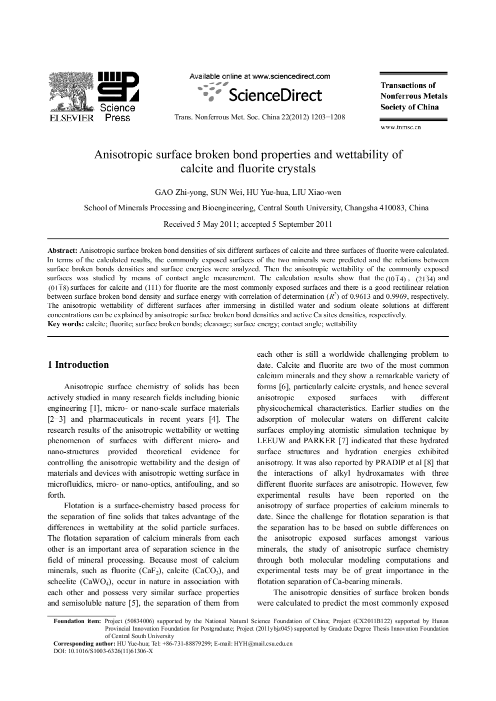 عکس صفحه اول مقاله: Anisotropic surface broken bond properties and wettability of calcite and fluorite crystals Anisotropic surface broken bond properties and wettability of calcite and fluorite crystals