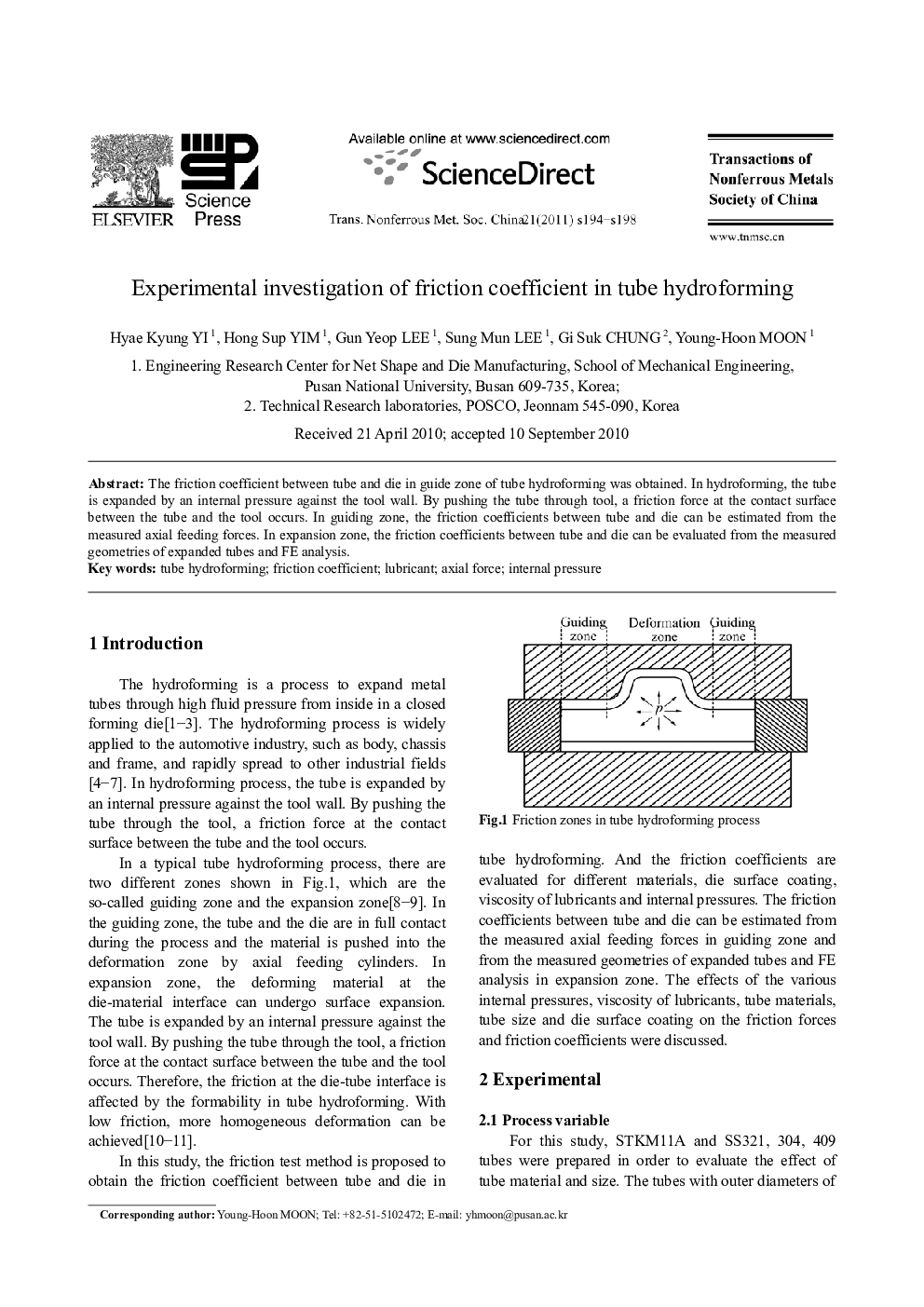 Experimental investigation of friction coefficient in tube hydroforming