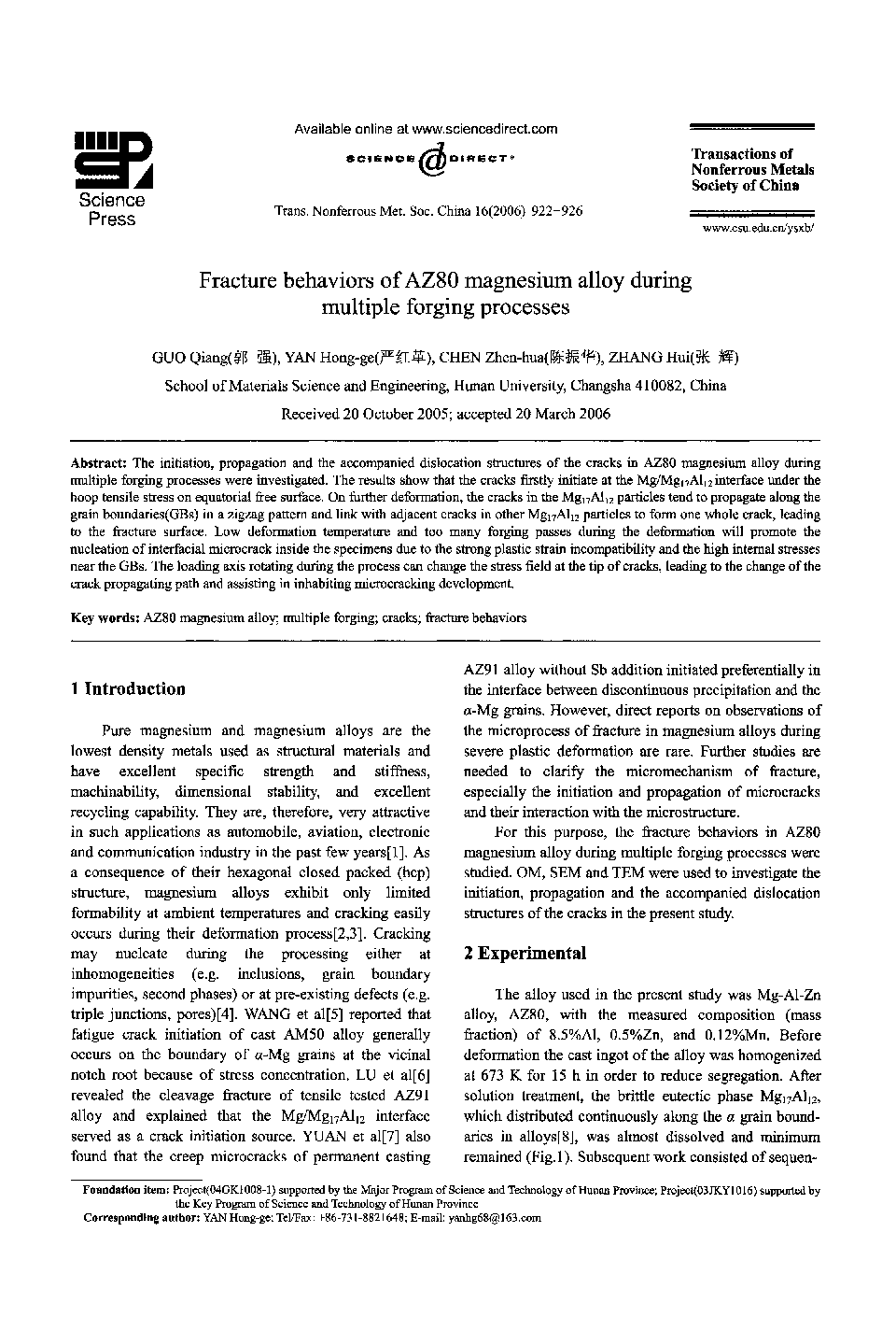 Fracture behaviors of AZ80 magnesium alloy during multiple forging processes 