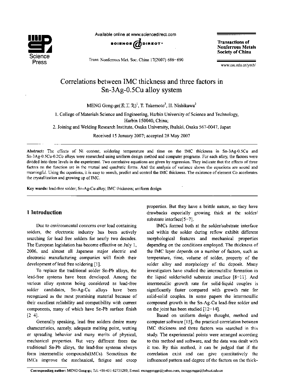 Correlations between IMC thickness and three factors in Sn-3Ag-0.5Cu alloy system