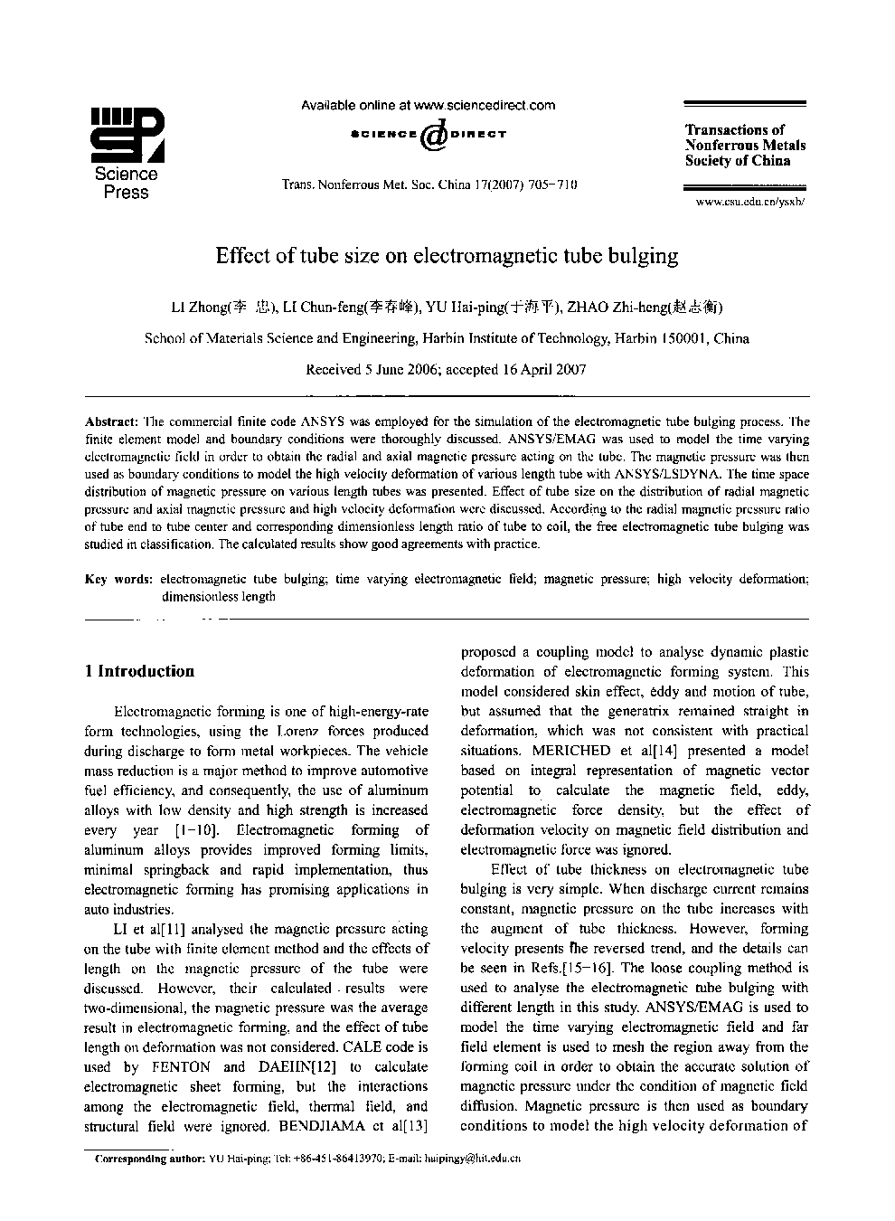 Effect of tube size on electromagnetic tube bulging