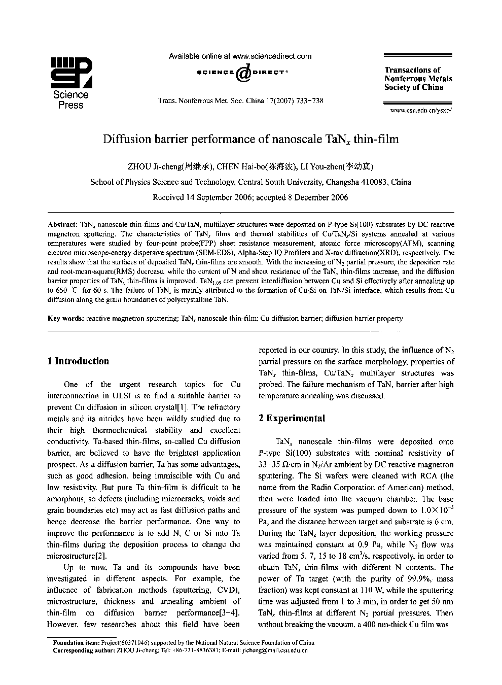 Diffusion barrier performance of nanoscale TaNx thin-film 