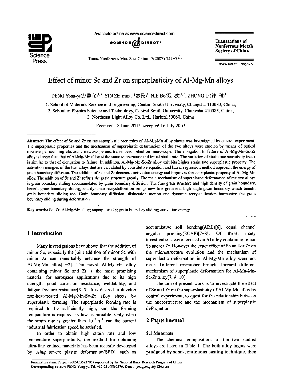 Effect of minor Sc and Zr on superplasticity of Al-Mg-Mn alloys 