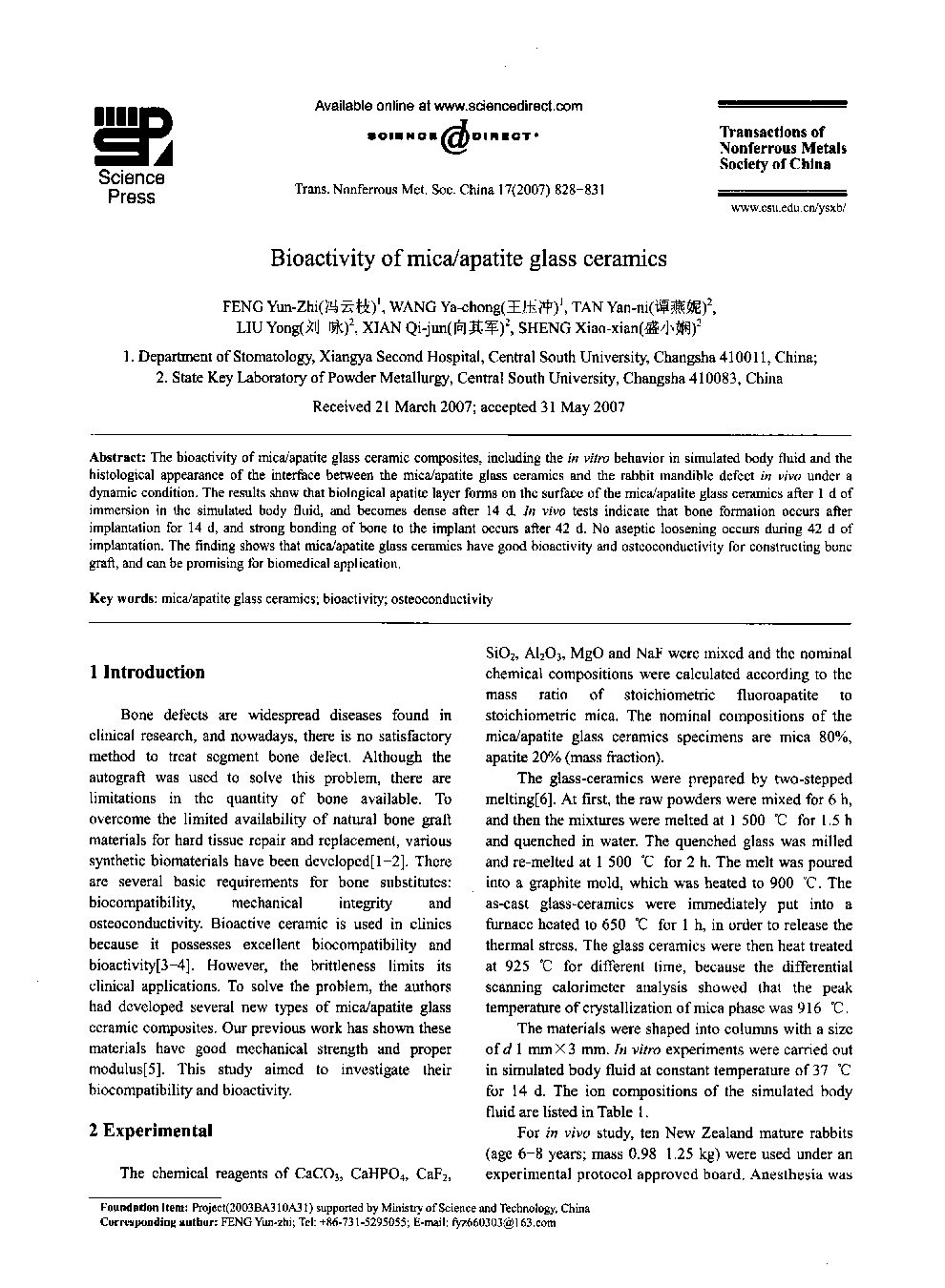 Bioactivity of mica/apatite glass ceramics 
