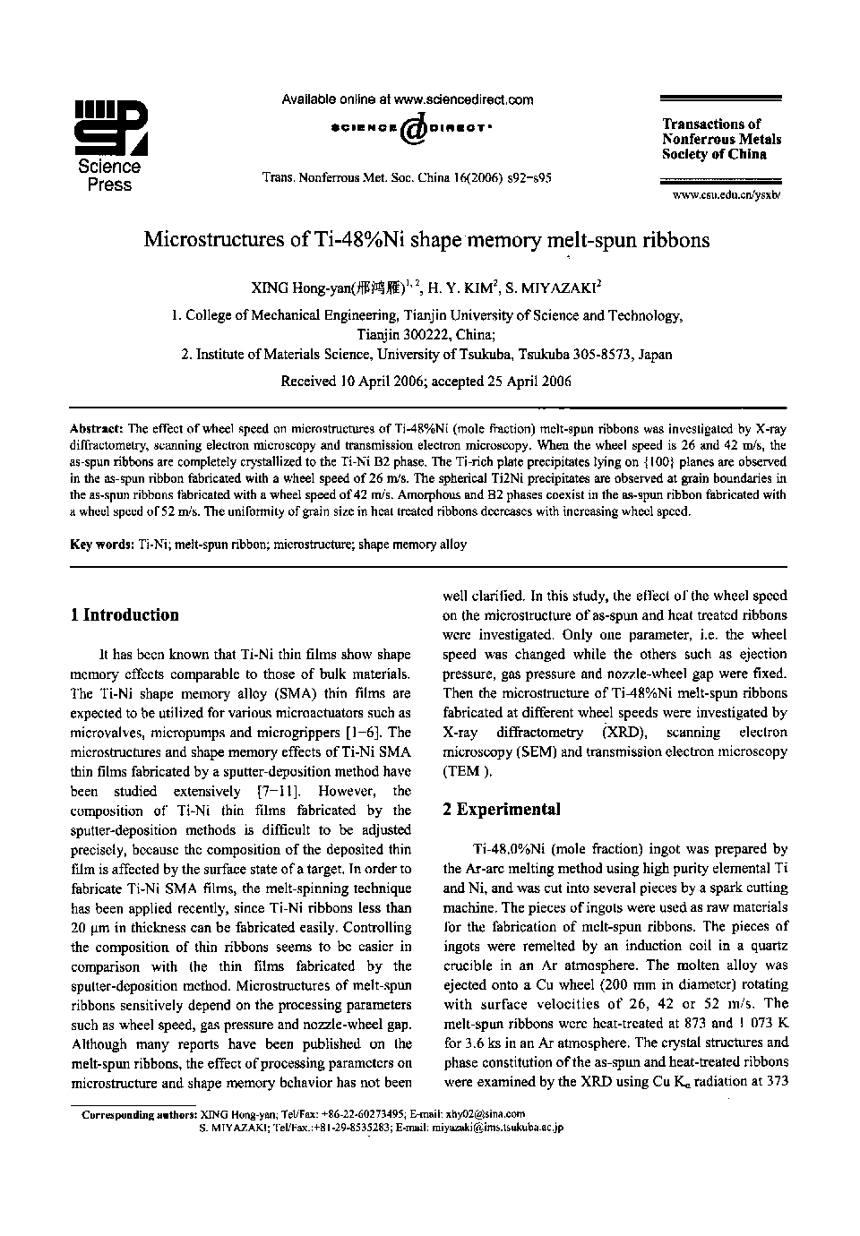 Microstructures of Ti-48%Ni shape memory melt-spun ribbons